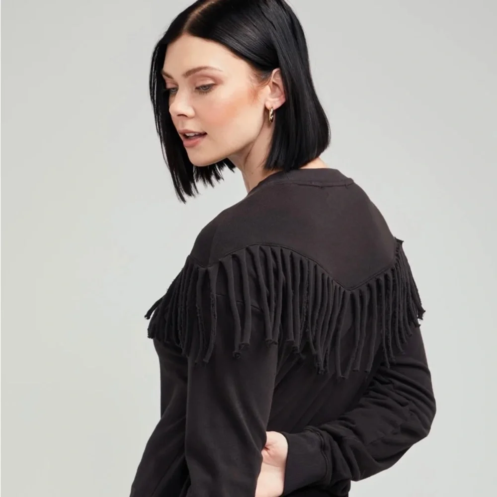 NWT WILDFOX BLACK JAZZ FRINGE SWEATSHIRT XS - Picture 1 of 5